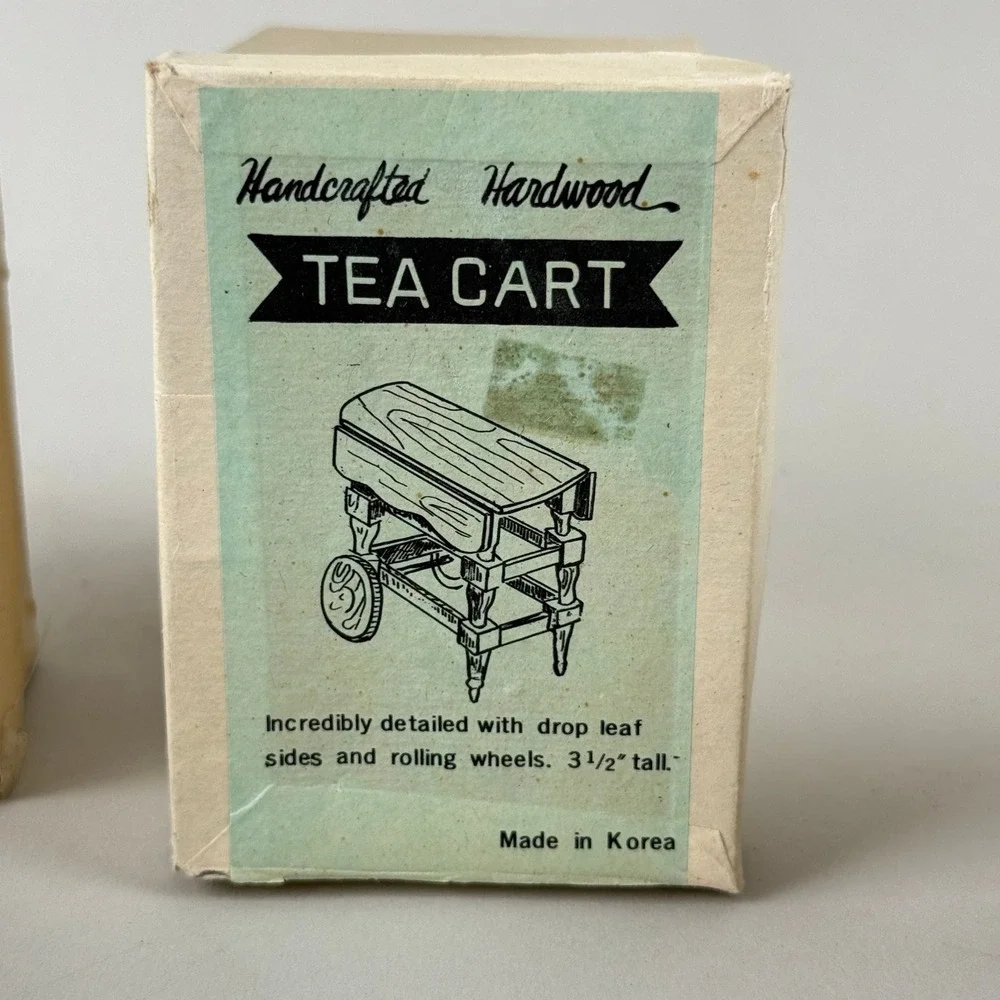 Vtg Doll house furniture Hardwood Miniature‎ Victorian Dresser and Tea Cart 1:12